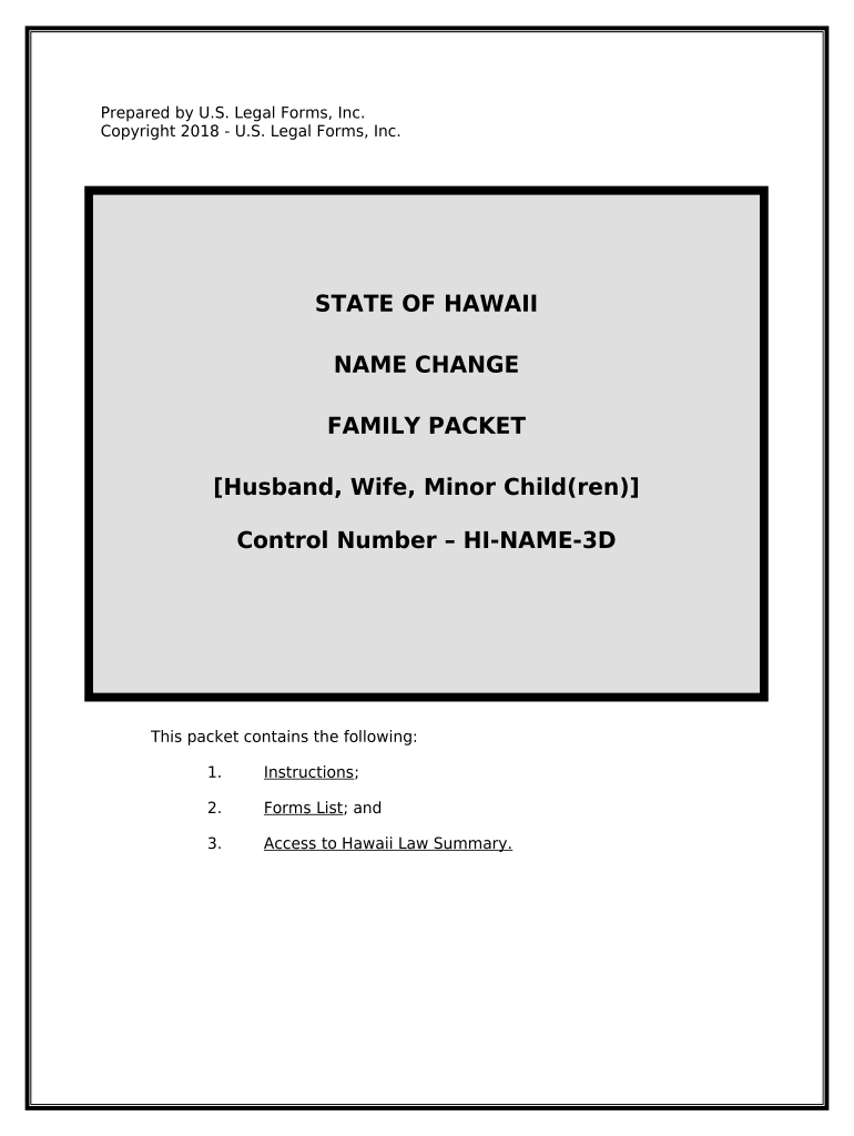 Name Change Instructions and Forms Package for a Family Father, Mother and Minor Children Hawaii