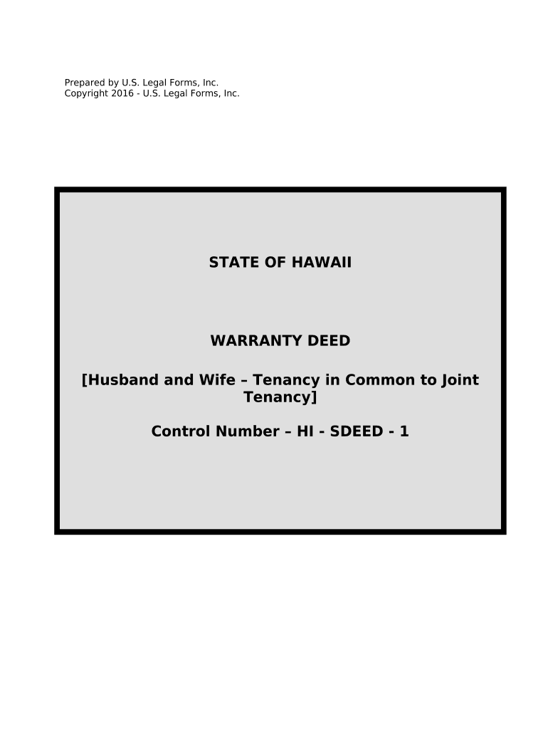 Warranty Deed for Husband and Wife Converting Property from Tenants in Common to Joint Tenancy Hawaii  Form