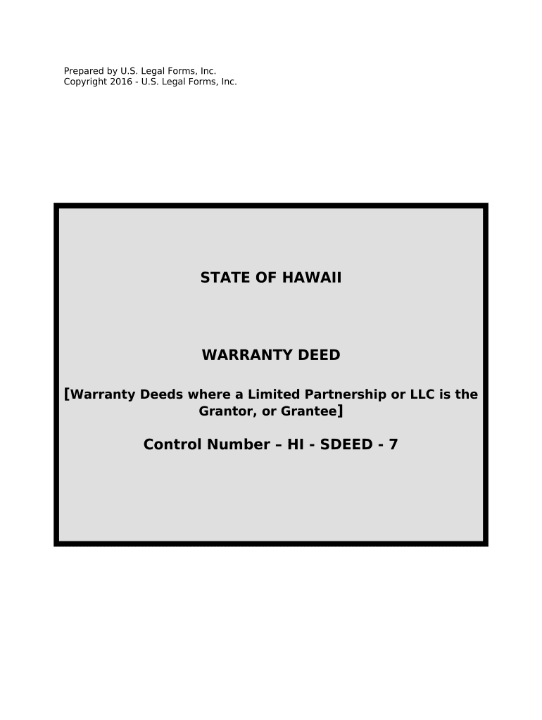 Warranty Deed from Limited Partnership or LLC is the Grantor, or Grantee Hawaii  Form