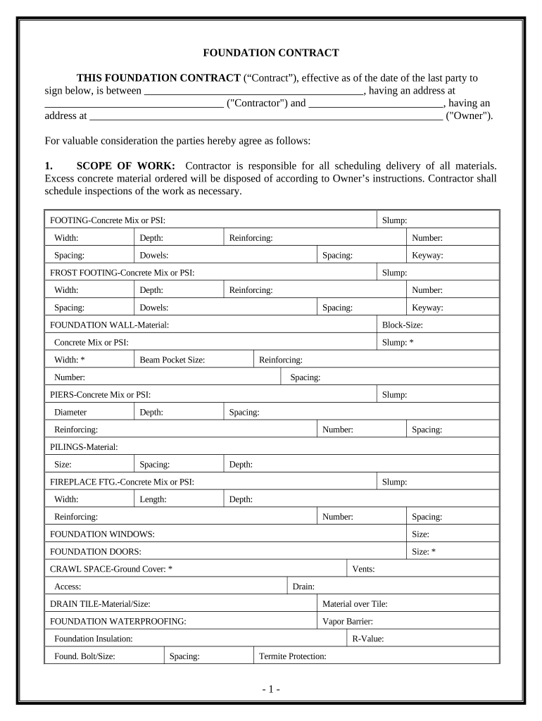 Foundation Contract for Contractor Iowa  Form