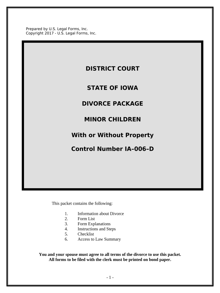 No Fault Agreed Uncontested Divorce Package for Dissolution of Marriage for People with Minor Children Iowa  Form