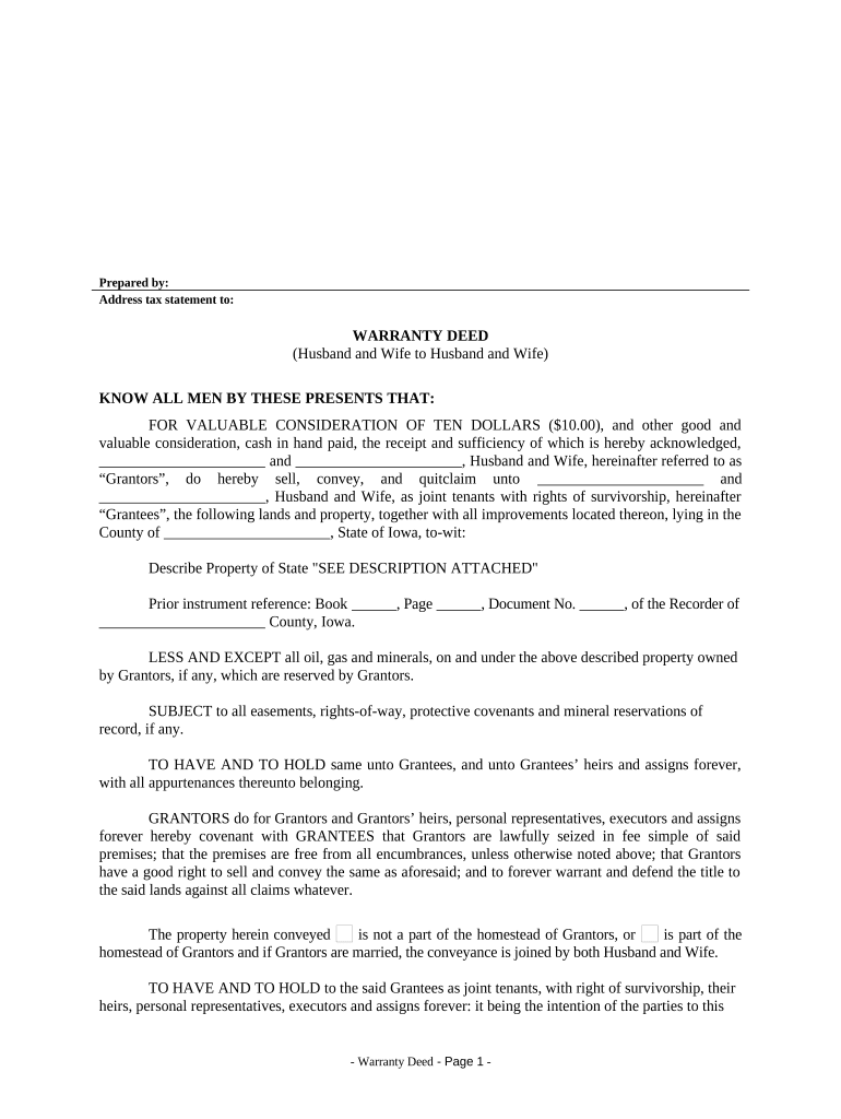 Iowa Warranty Deed  Form