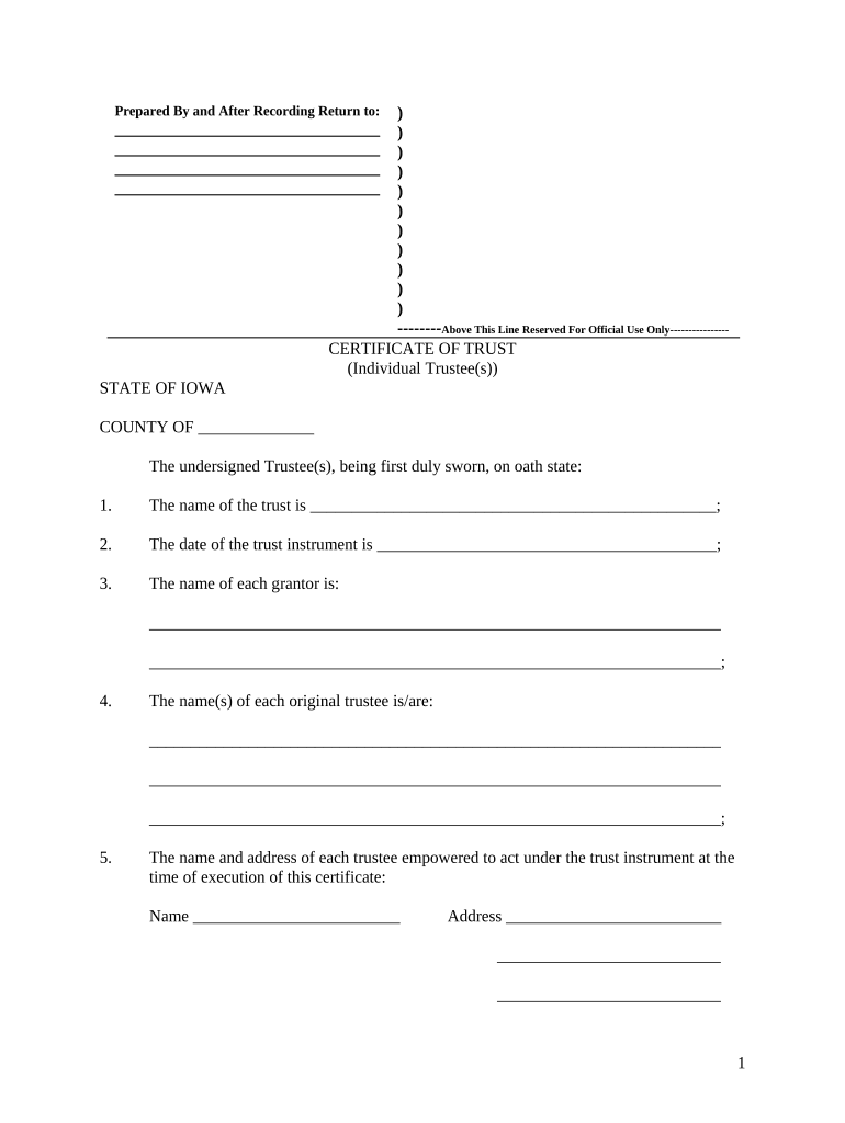 Iowa Certificate of Trust by Individual Iowa  Form