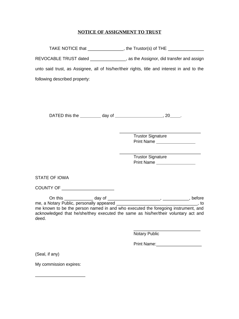 Notice of Assignment to Living Trust Iowa  Form