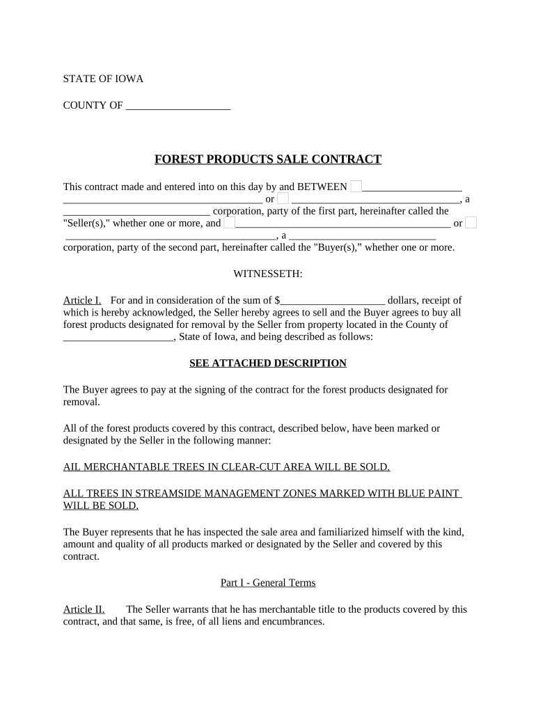 Iowa Forest Products Timber Sale Contract Iowa  Form