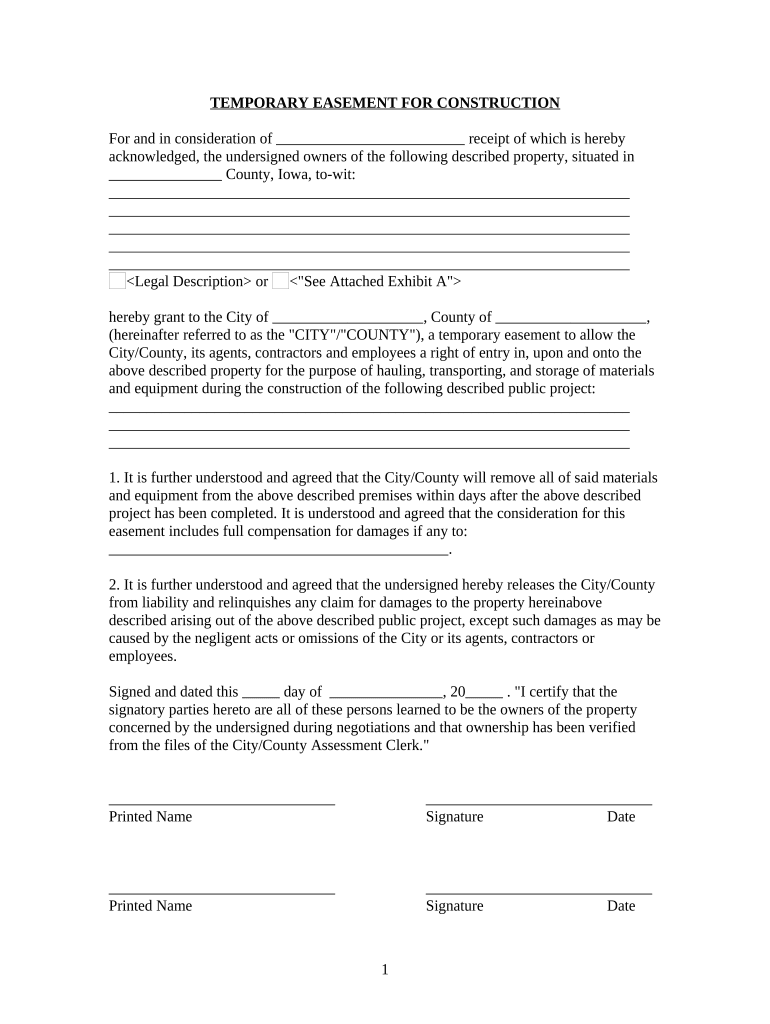 Temporary Easement Form