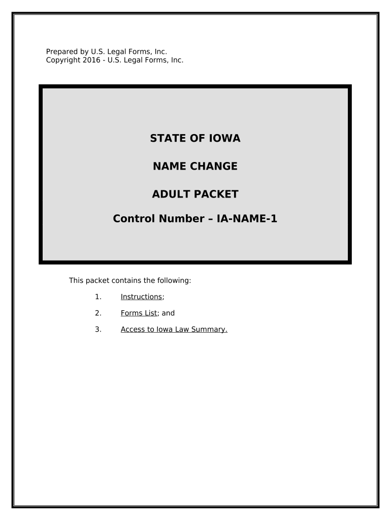 Name Change Instructions and Forms Package for an Adult Iowa