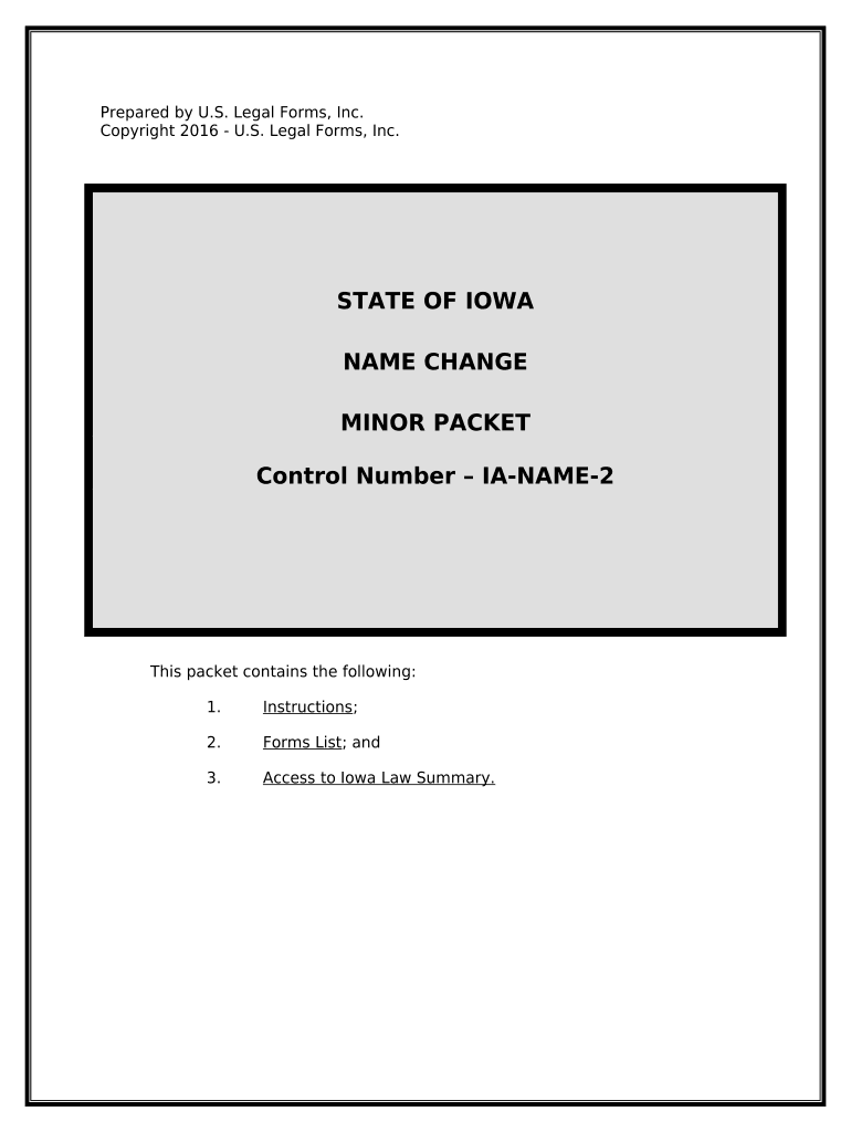 Iowa Name Change Instructions and Forms Package for a Minor Iowa