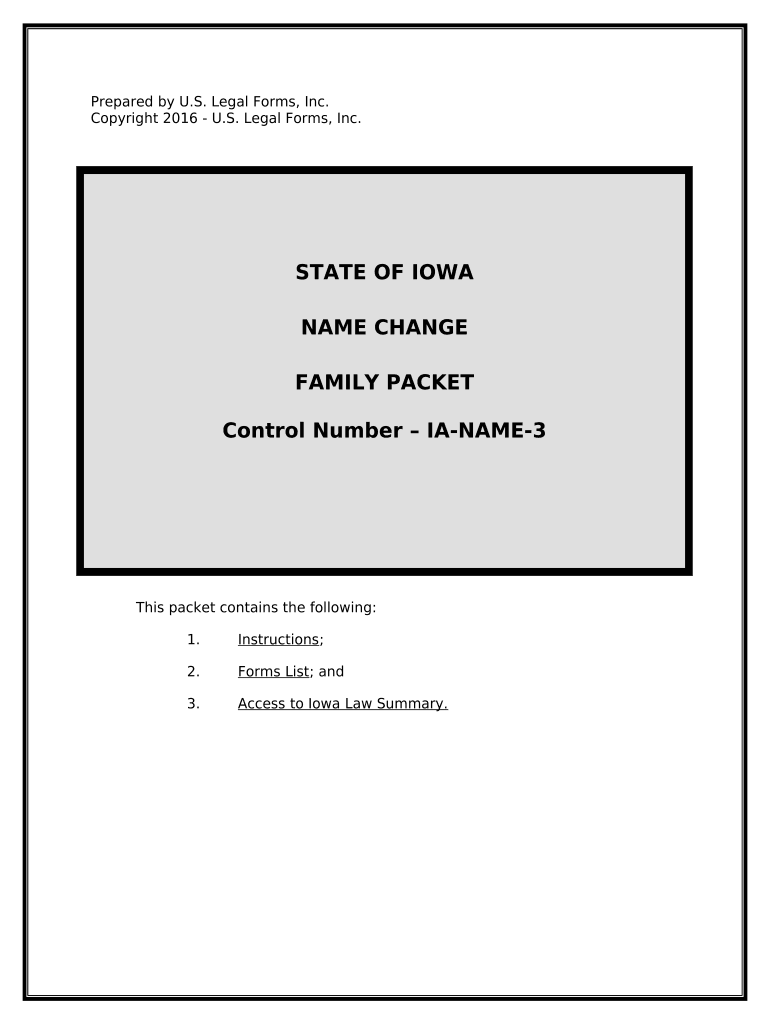 Name Change Instructions and Forms Package for a Family Iowa