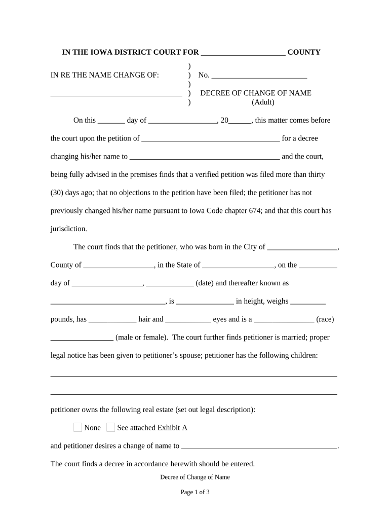 Iowa Decree  Form