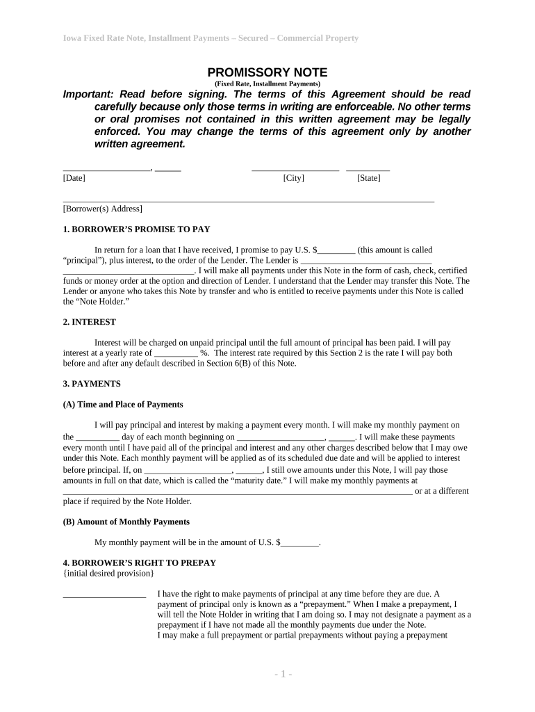 Iowa Promissory  Form