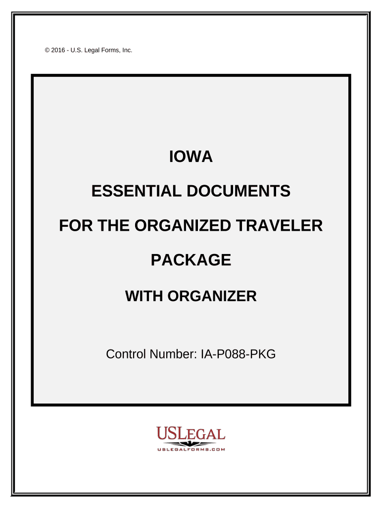 Essential Documents for the Organized Traveler Package with Personal Organizer Iowa  Form