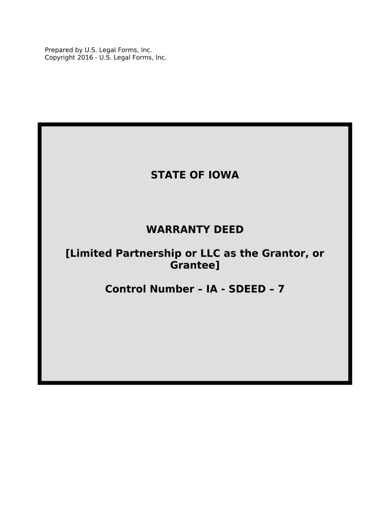 Warranty Deed from Limited Partnership or LLC is the Grantor, or Grantee Iowa  Form