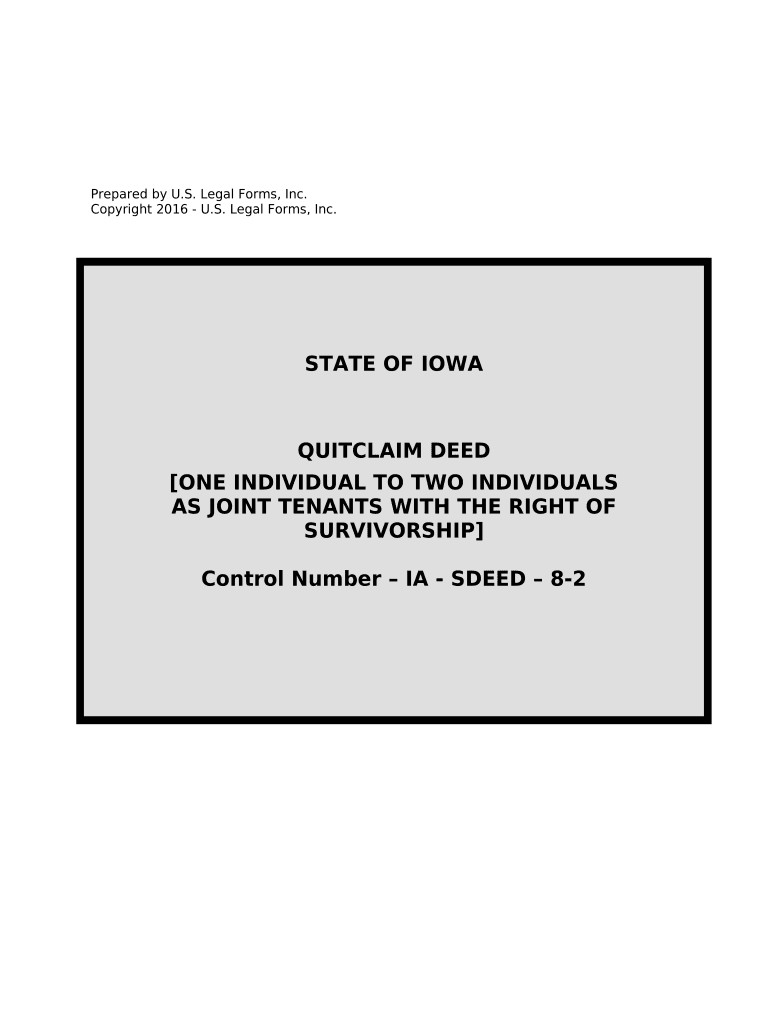 Quitclaim Deed from One Individual to Two Individuals as Joint Tenants with Right of Survivorship Iowa  Form