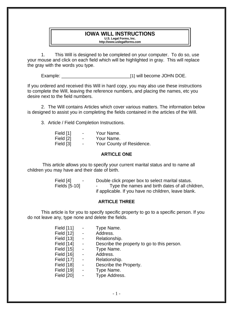 Last Will and Testament for Other Persons Iowa  Form