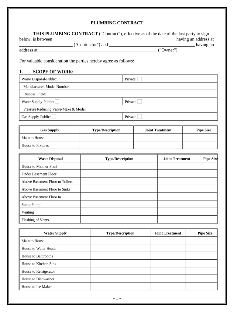 Plumbing Contract for Contractor Idaho  Form