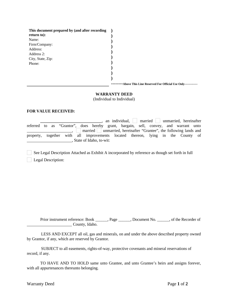 Warranty Deed from Individual to Individual Idaho  Form
