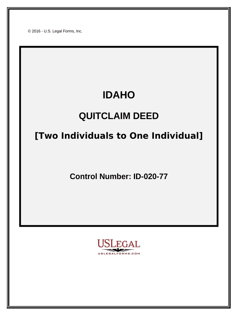 Quitclaim Deed Two Individuals to One Individual Idaho  Form