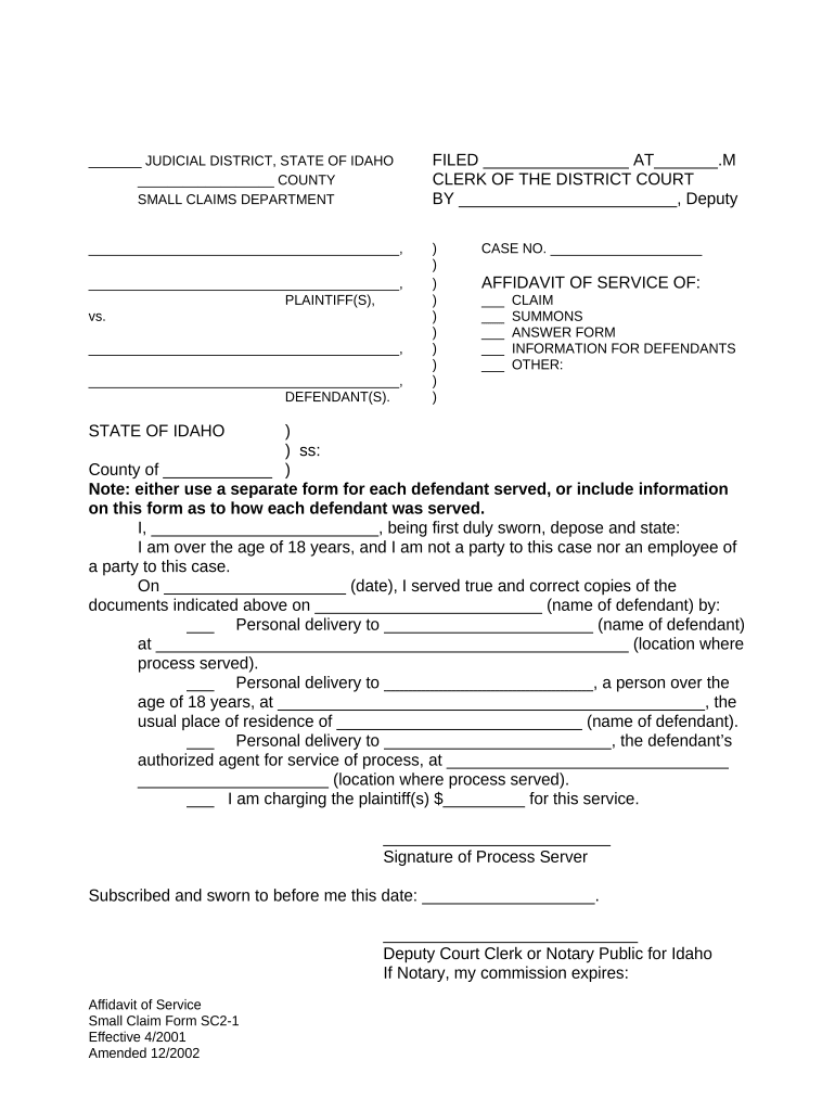 Affidavit Service  Form