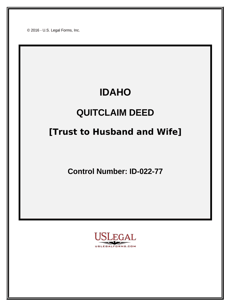 Quitclaim Deed Trust to Husband and Wife Idaho  Form