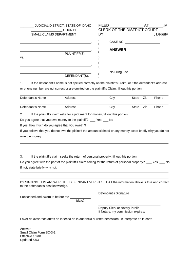 Answer Idaho  Form