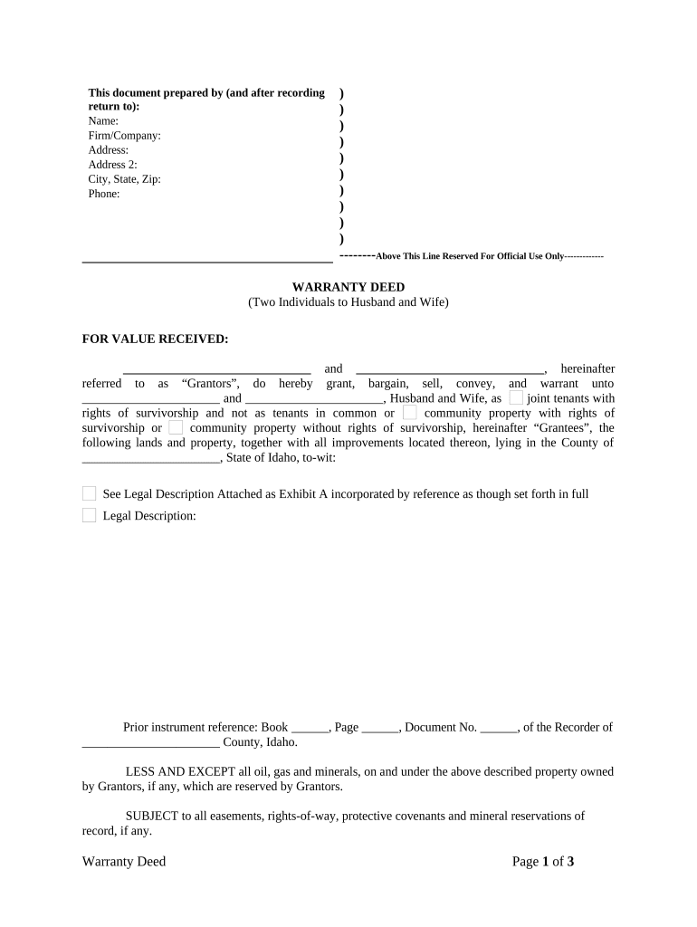 Warranty Deed from Two Individuals to Husband and Wife Idaho  Form