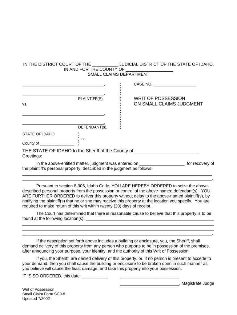 Idaho Small Claims  Form