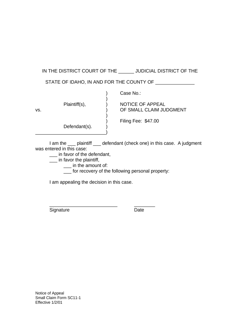 Notice of Appeal Idaho  Form