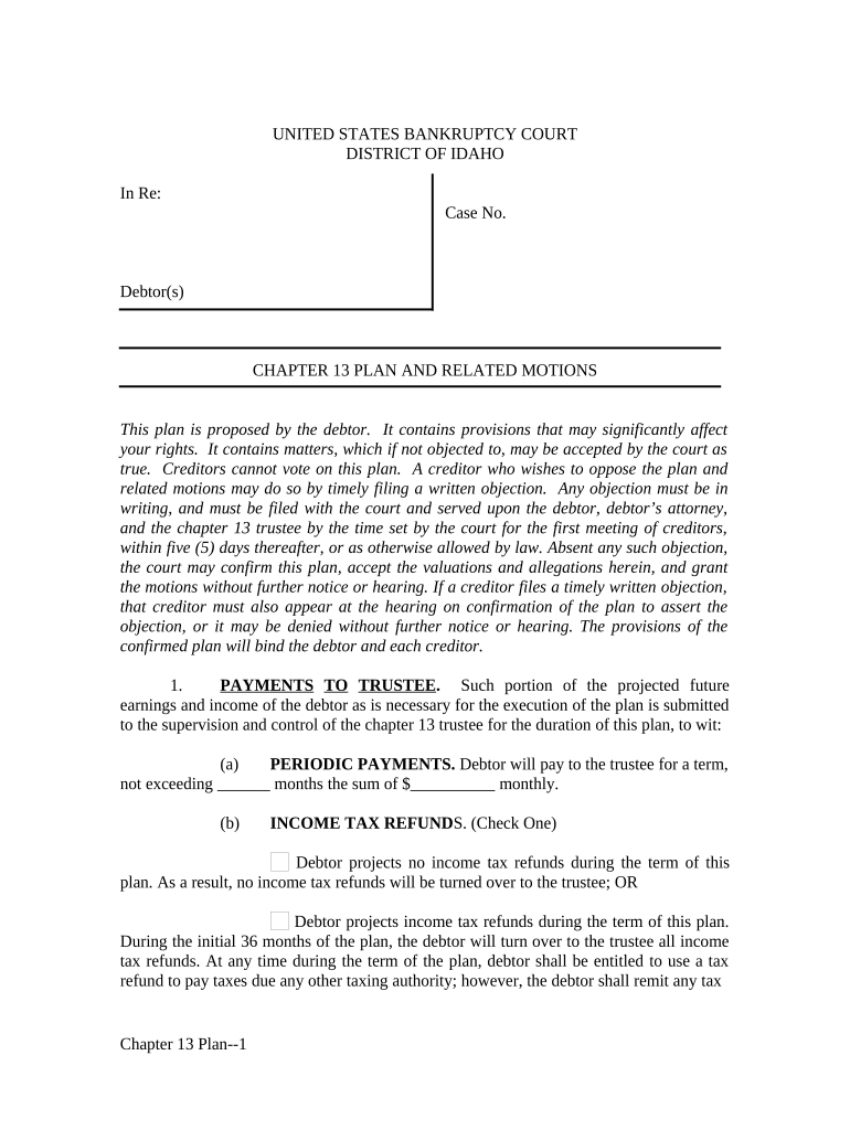 Idaho Chapter 13  Form