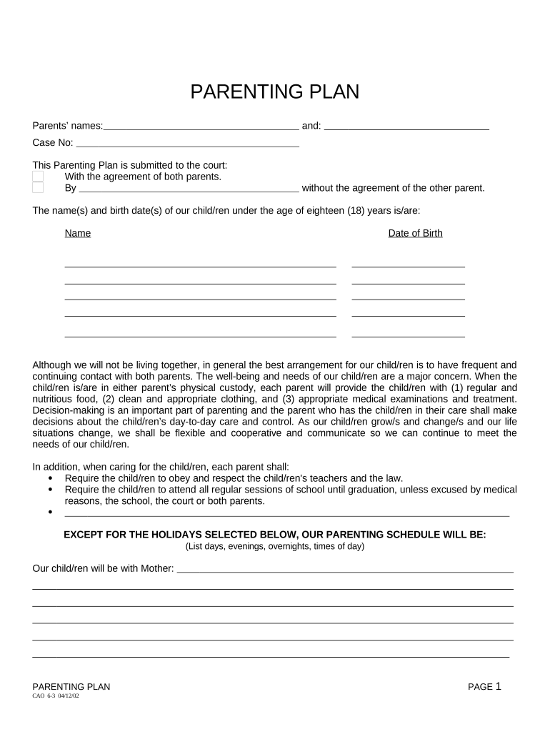 Parenting Plan Download  Form