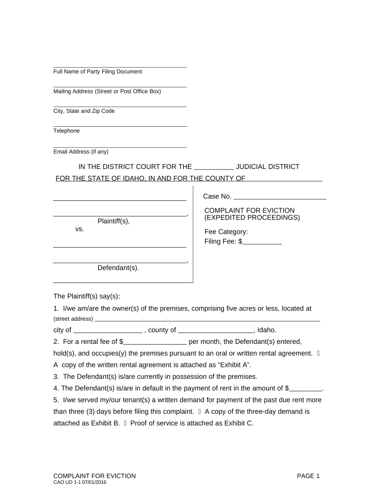 Complaint Eviction Form