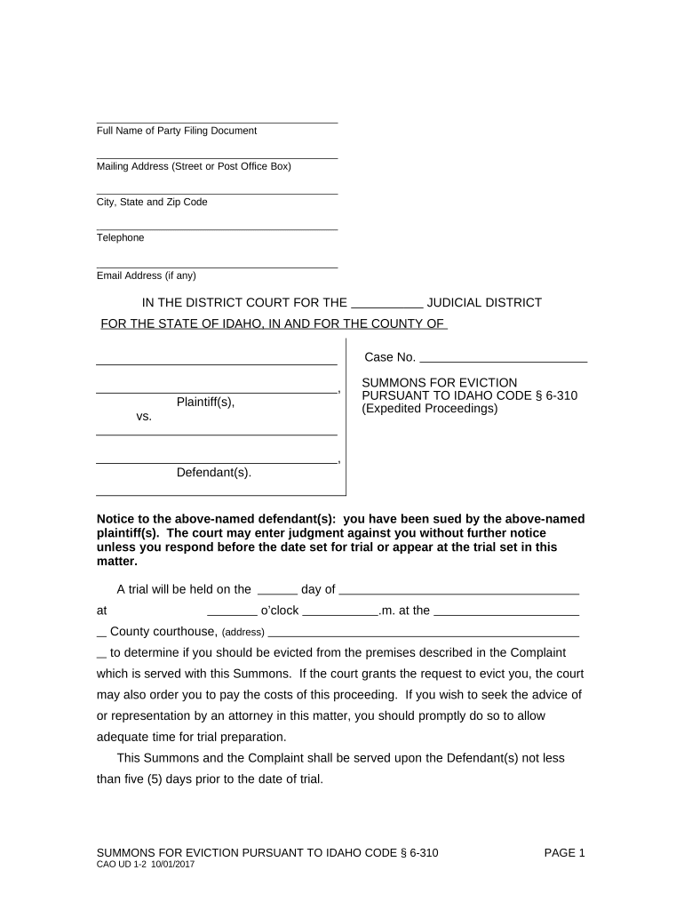 Summons Eviction Form