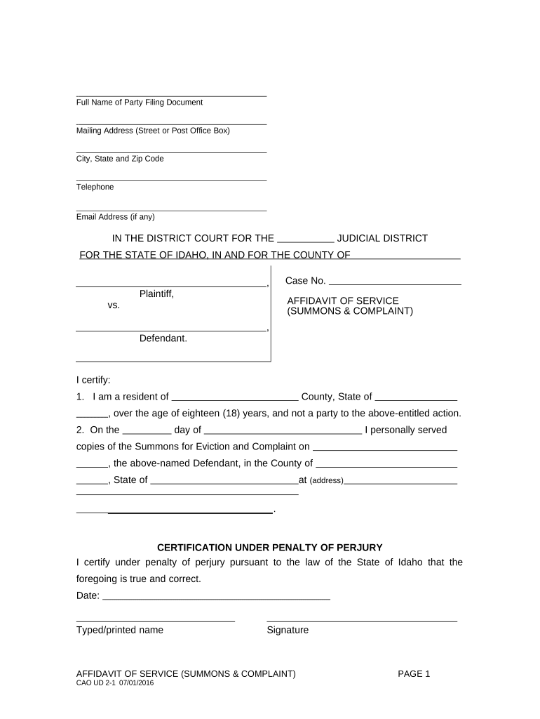 Idaho Summons Form