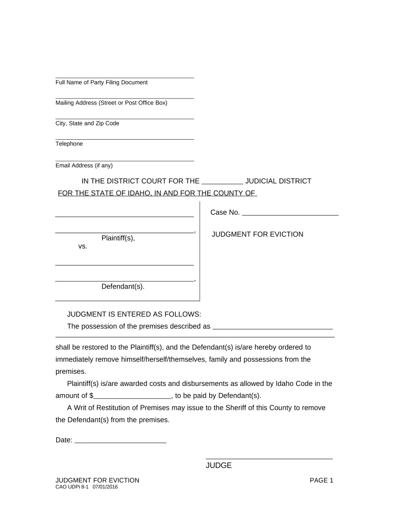 Idaho Judgment  Form