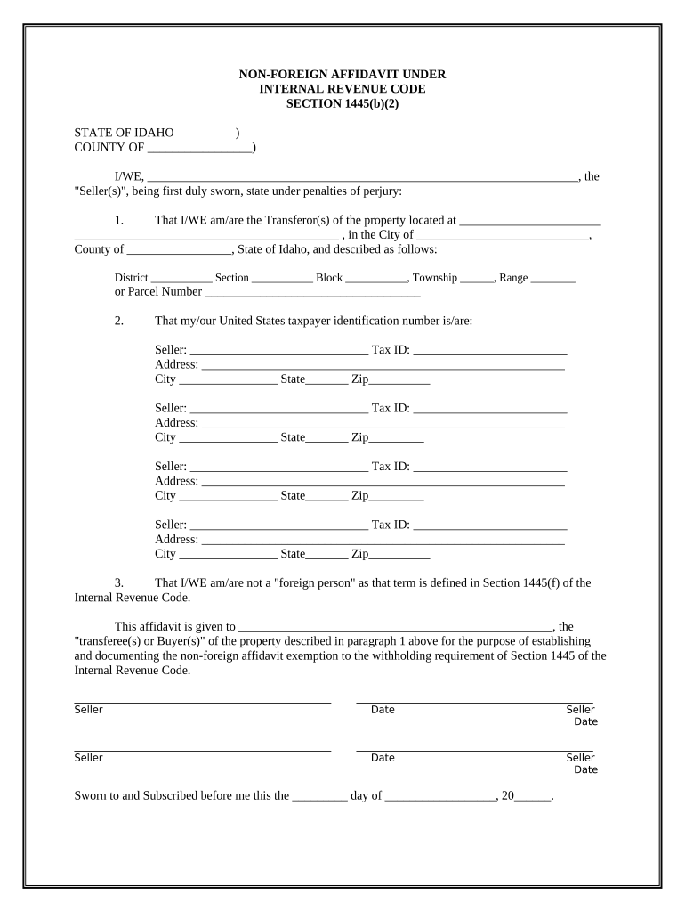 Non Foreign Affidavit under IRC 1445 Idaho  Form