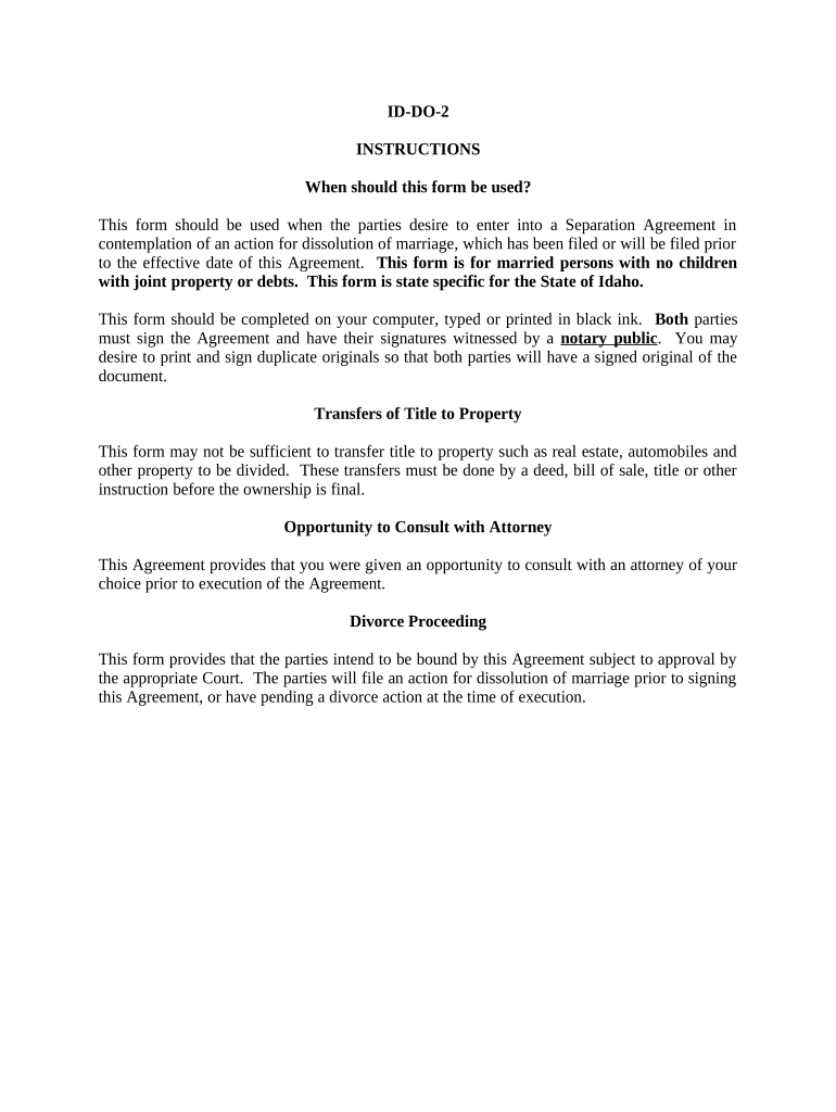 Marital Legal Separation and Property Settlement Agreement No Children Parties May Have Joint Property or Debts Where Divorce Ac  Form