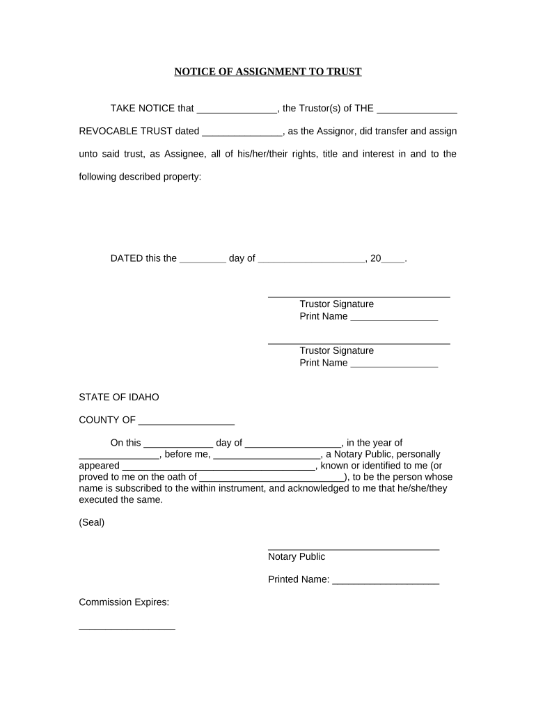 Notice of Assignment to Living Trust Idaho  Form
