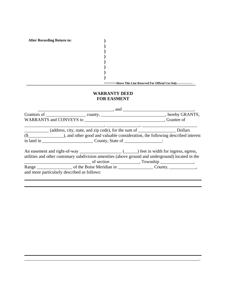 Easement for Utilities, Streets Subdivision Idaho  Form