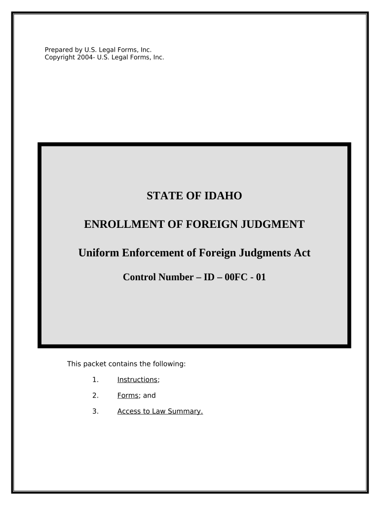 Idaho Foreign Judgment Enrollment Idaho  Form