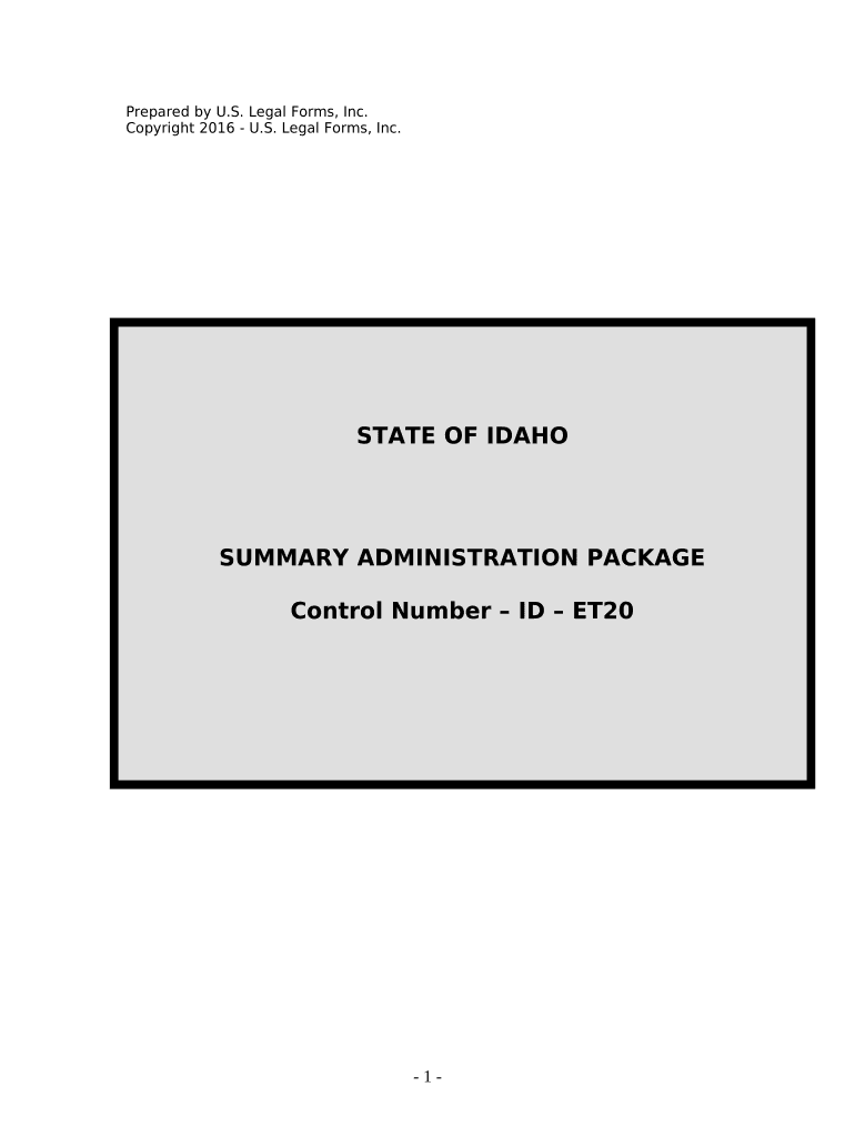 Summary Administration Package for Small Estates Idaho  Form