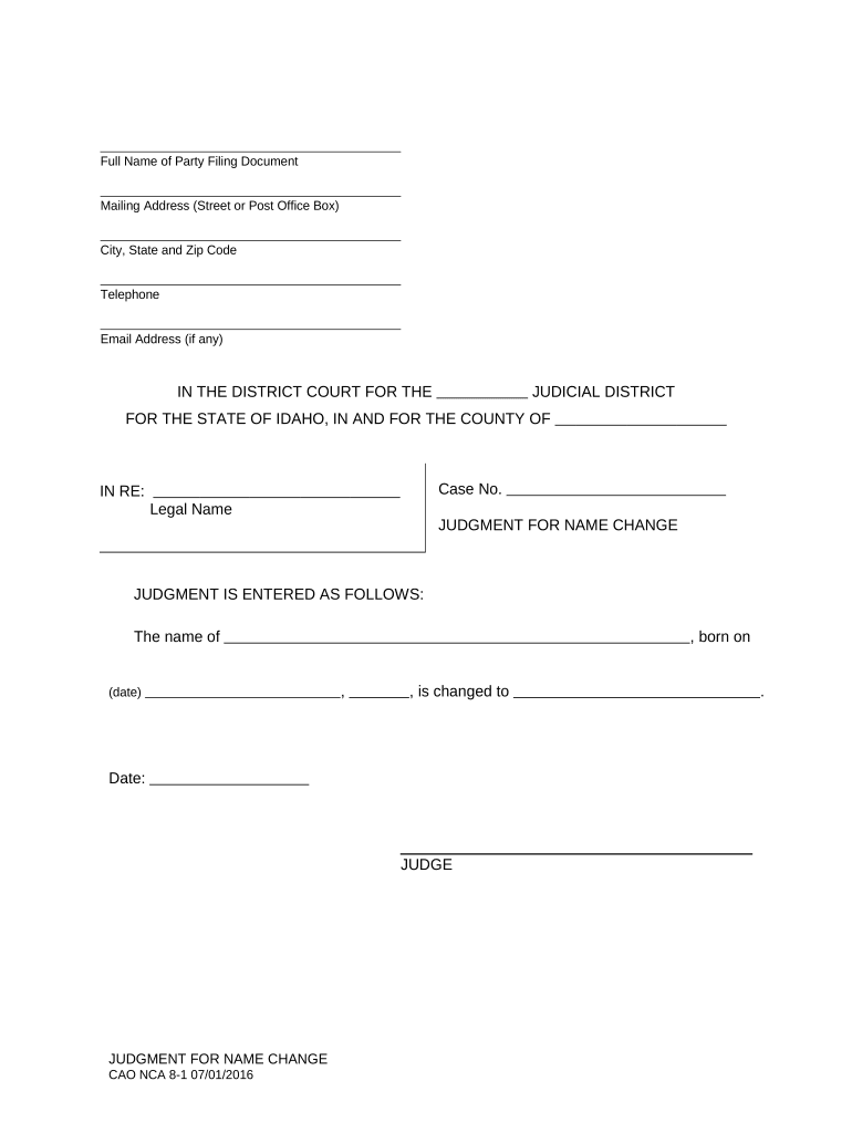 Judgment Change Name  Form