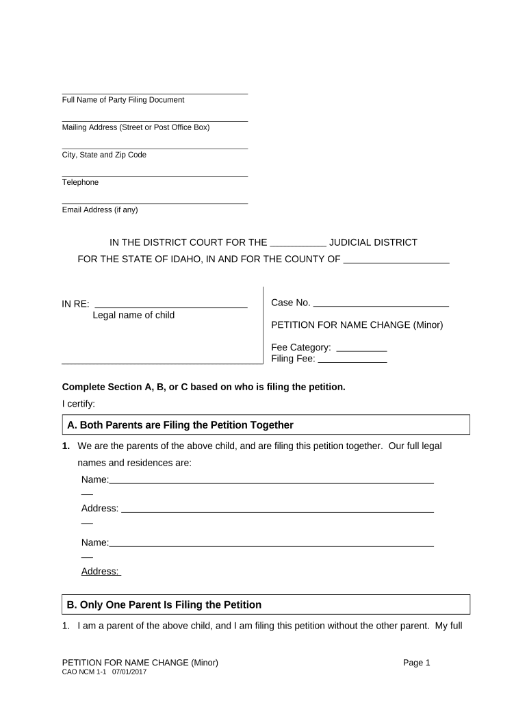 Idaho Name Change  Form