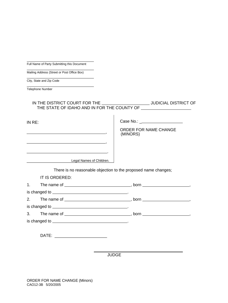 Idaho Name Change  Form