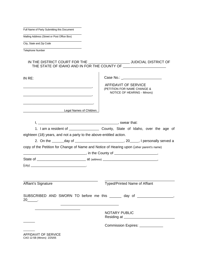 Affidavit of Service for Family Idaho  Form