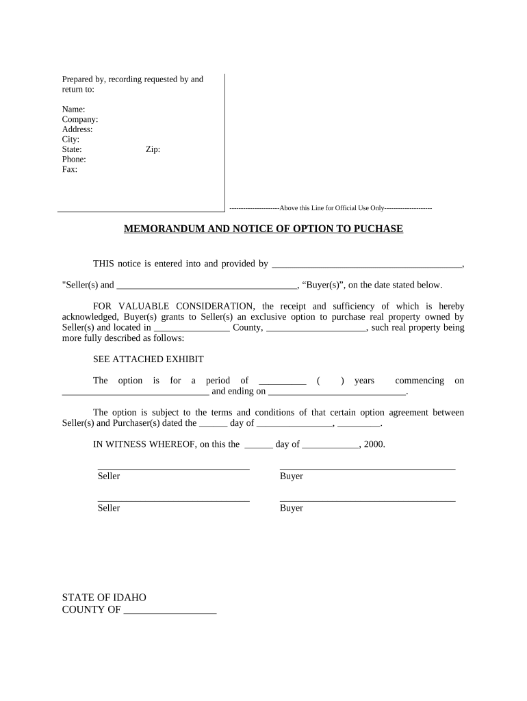 Notice of Option for Recording Idaho  Form