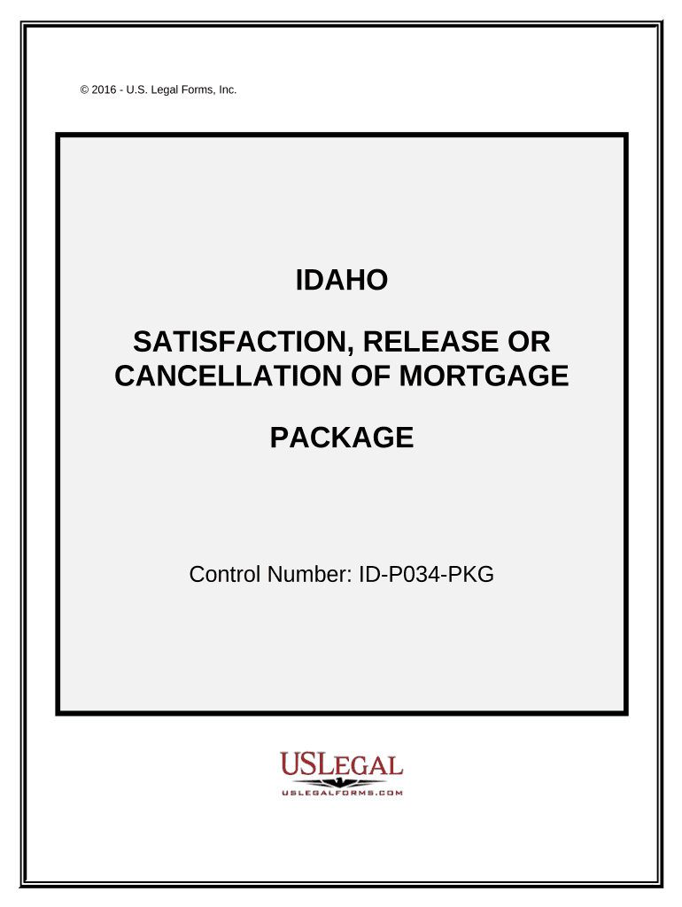 Satisfaction, Cancellation or Release of Mortgage Package Idaho  Form