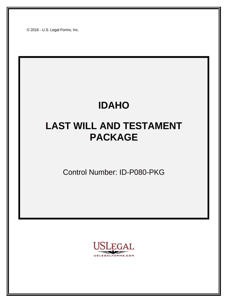 Last Will and Testament Package Idaho  Form