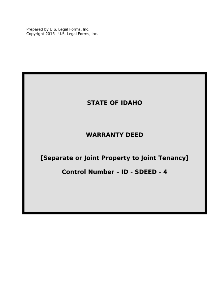 Warranty Deed for Separate or Joint Property to Joint Tenancy Idaho  Form