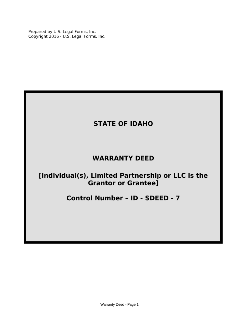 Warranty Deed from Limited Partnership or LLC is the Grantor, or Grantee Idaho  Form