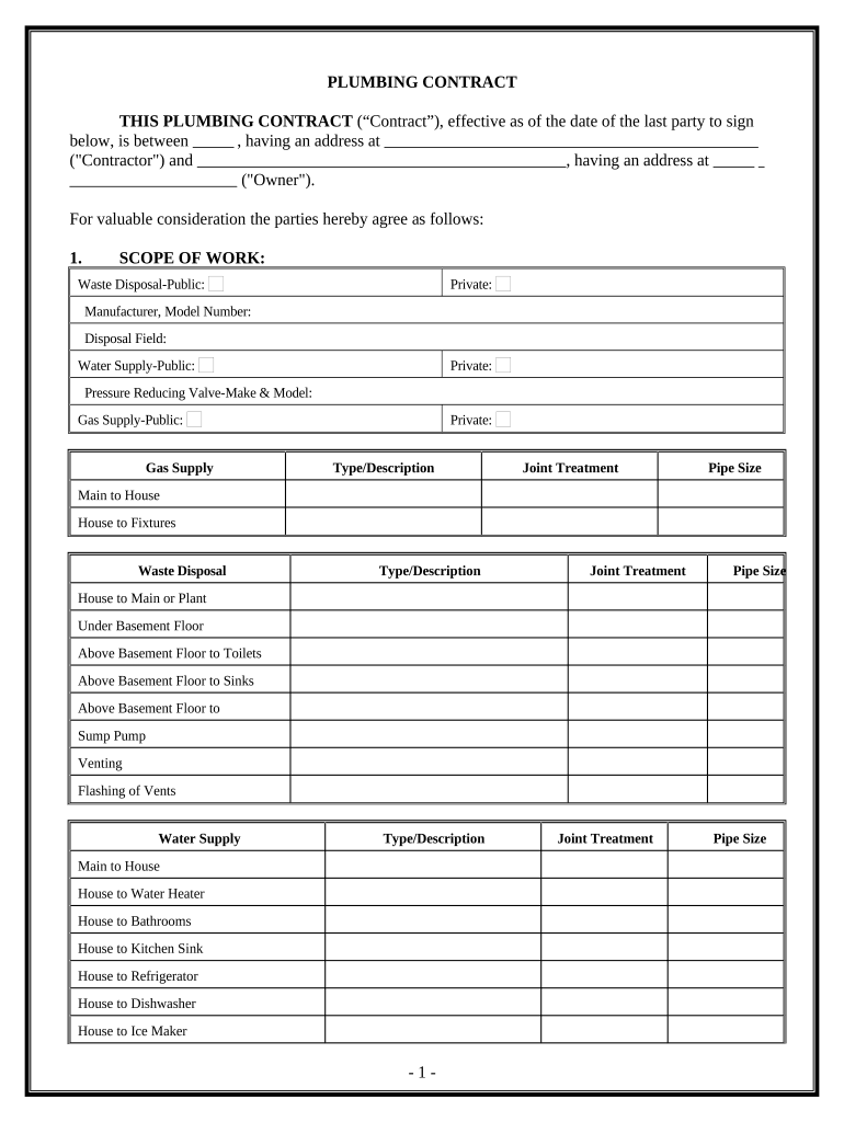 Plumbing Contract for Contractor Illinois  Form